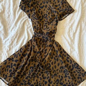 Belted Leopard Print Corduroy Dress